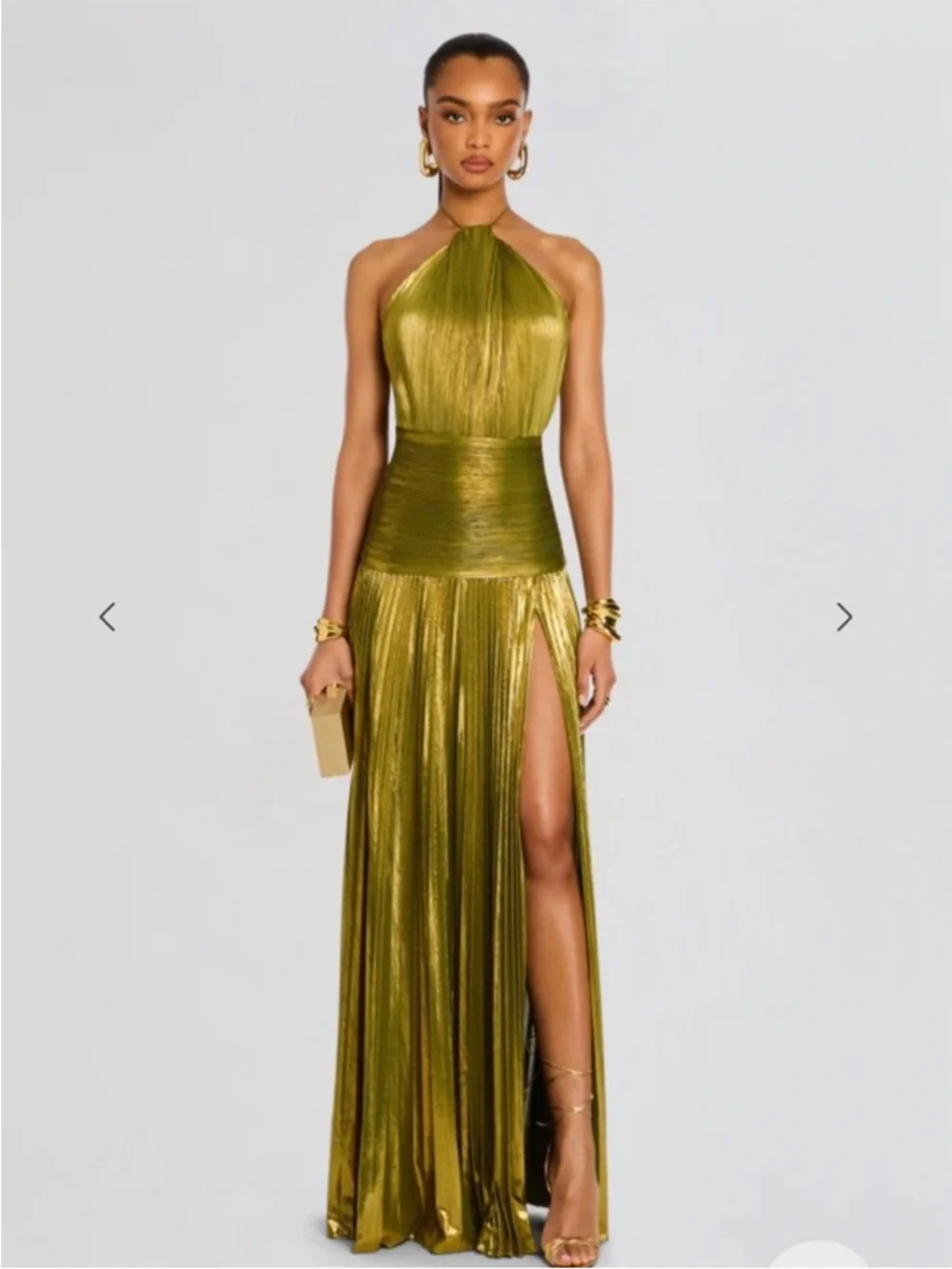 Retrofete Thalia Style Green Metallic Halter Evening Gown - Picture 2 of 16